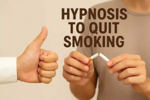 A person snaps a cigarette in half while another gives a thumbs-up, symbolizing success with hypnosis to quit smoking.